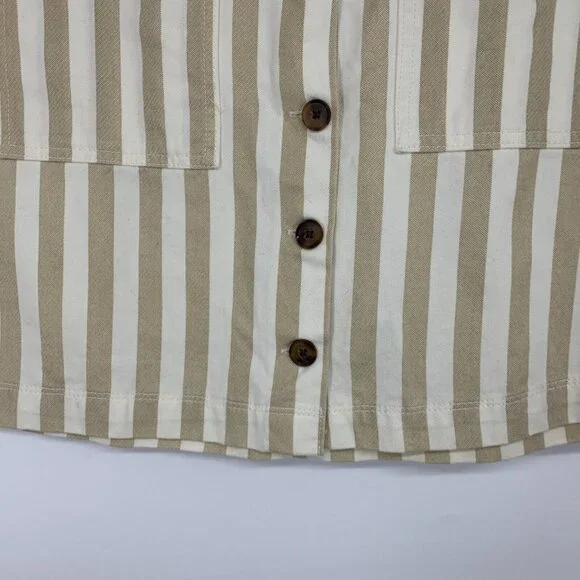 Old Navy Skirt Beige Tan Stripe A Line Pocket Mini Button Front - Picture 5 of 9